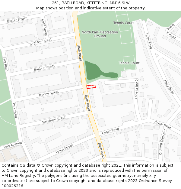 261, BATH ROAD, KETTERING, NN16 9LW: Location map and indicative extent of plot