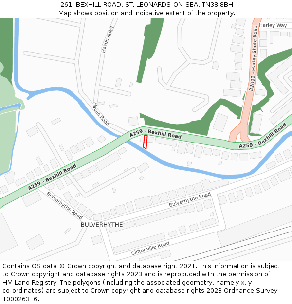261, BEXHILL ROAD, ST. LEONARDS-ON-SEA, TN38 8BH: Location map and indicative extent of plot