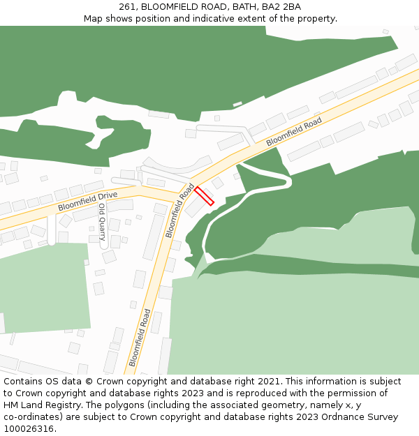 261, BLOOMFIELD ROAD, BATH, BA2 2BA: Location map and indicative extent of plot