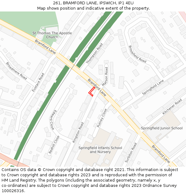 261, BRAMFORD LANE, IPSWICH, IP1 4EU: Location map and indicative extent of plot