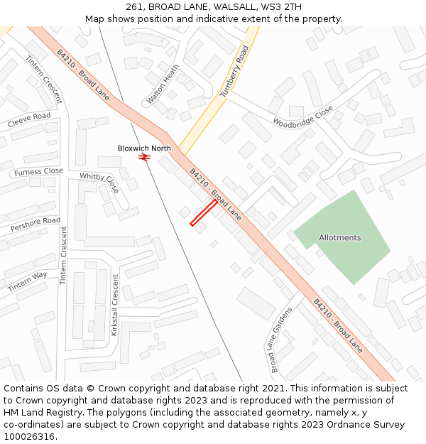 261, BROAD LANE, WALSALL, WS3 2TH: Location map and indicative extent of plot