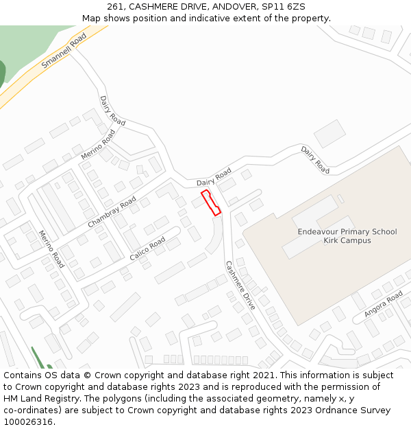 261, CASHMERE DRIVE, ANDOVER, SP11 6ZS: Location map and indicative extent of plot
