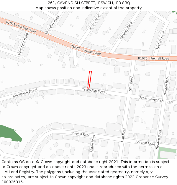 261, CAVENDISH STREET, IPSWICH, IP3 8BQ: Location map and indicative extent of plot