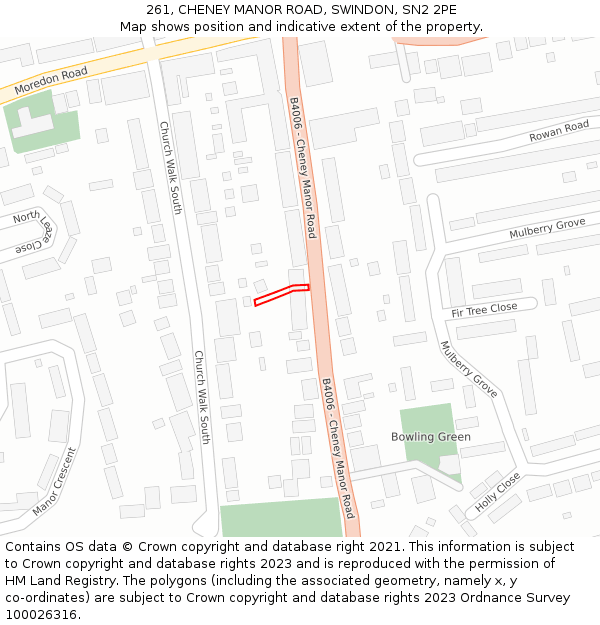 261, CHENEY MANOR ROAD, SWINDON, SN2 2PE: Location map and indicative extent of plot