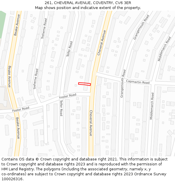 261, CHEVERAL AVENUE, COVENTRY, CV6 3ER: Location map and indicative extent of plot