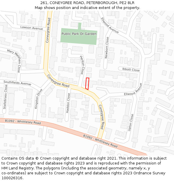 261, CONEYGREE ROAD, PETERBOROUGH, PE2 8LR: Location map and indicative extent of plot