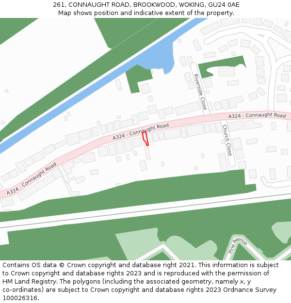 261, CONNAUGHT ROAD, BROOKWOOD, WOKING, GU24 0AE: Location map and indicative extent of plot