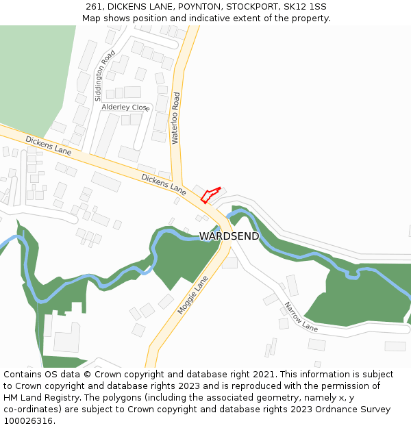 261, DICKENS LANE, POYNTON, STOCKPORT, SK12 1SS: Location map and indicative extent of plot