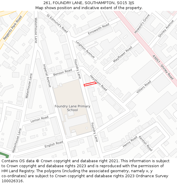 261, FOUNDRY LANE, SOUTHAMPTON, SO15 3JS: Location map and indicative extent of plot