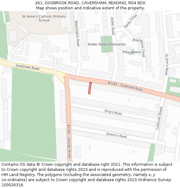 261, GOSBROOK ROAD, CAVERSHAM, READING, RG4 8DX: Location map and indicative extent of plot