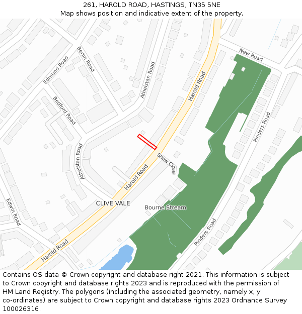 261, HAROLD ROAD, HASTINGS, TN35 5NE: Location map and indicative extent of plot