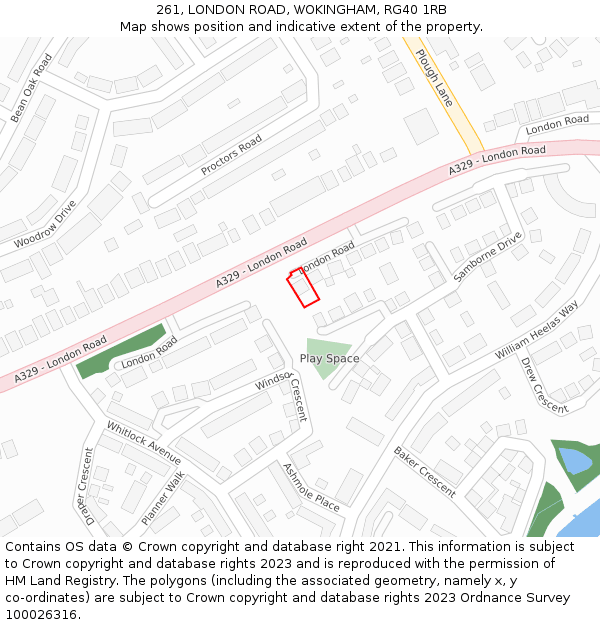 261, LONDON ROAD, WOKINGHAM, RG40 1RB: Location map and indicative extent of plot