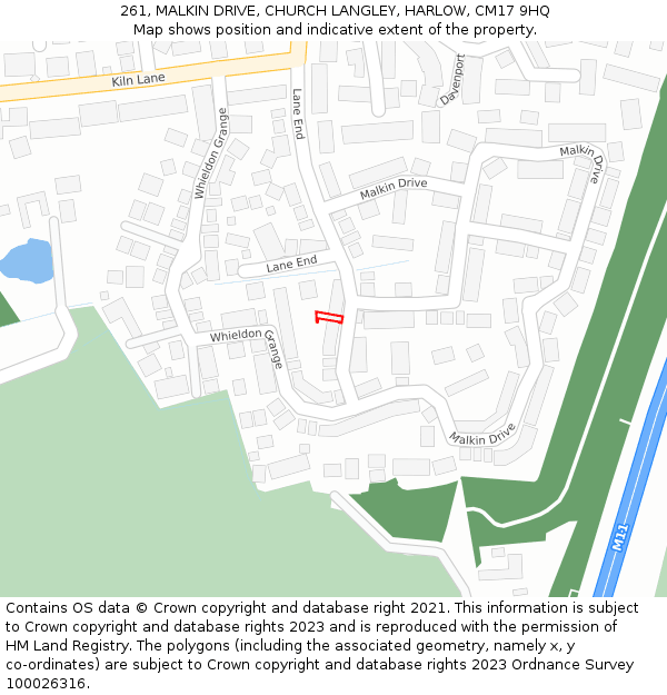 261, MALKIN DRIVE, CHURCH LANGLEY, HARLOW, CM17 9HQ: Location map and indicative extent of plot