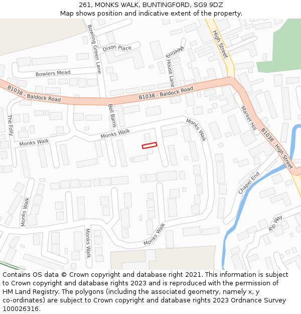 261, MONKS WALK, BUNTINGFORD, SG9 9DZ: Location map and indicative extent of plot