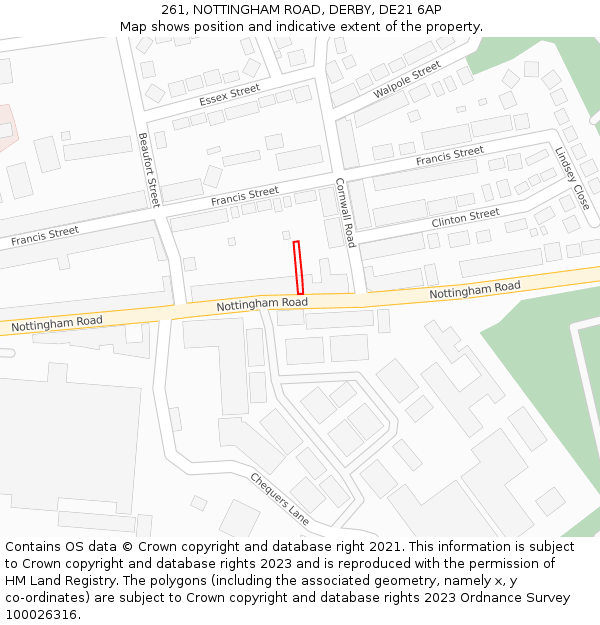 261, NOTTINGHAM ROAD, DERBY, DE21 6AP: Location map and indicative extent of plot