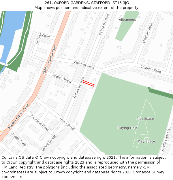261, OXFORD GARDENS, STAFFORD, ST16 3JG: Location map and indicative extent of plot