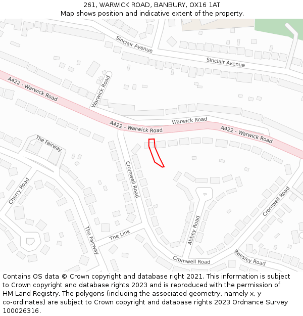 261, WARWICK ROAD, BANBURY, OX16 1AT: Location map and indicative extent of plot