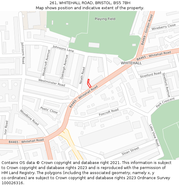261, WHITEHALL ROAD, BRISTOL, BS5 7BH: Location map and indicative extent of plot