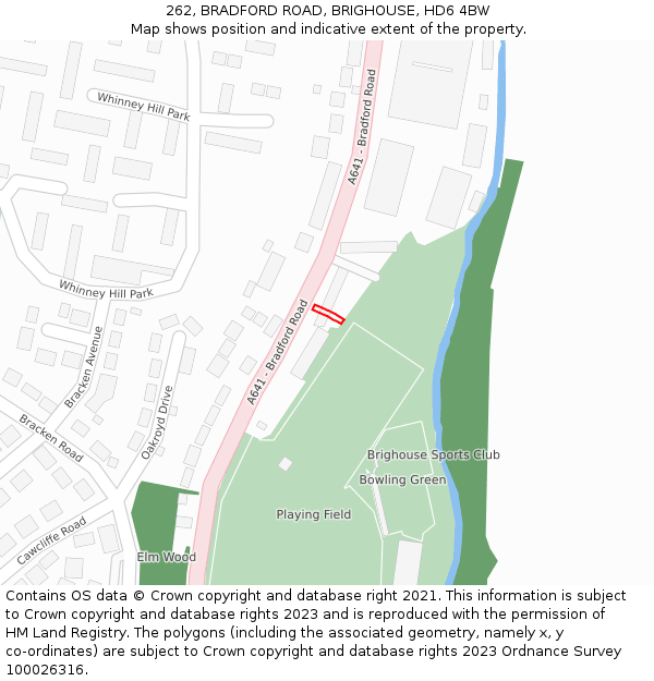262, BRADFORD ROAD, BRIGHOUSE, HD6 4BW: Location map and indicative extent of plot