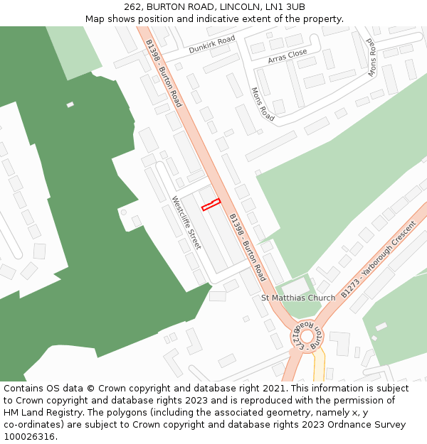 262, BURTON ROAD, LINCOLN, LN1 3UB: Location map and indicative extent of plot
