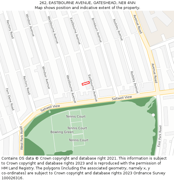 262, EASTBOURNE AVENUE, GATESHEAD, NE8 4NN: Location map and indicative extent of plot