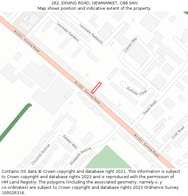 262, EXNING ROAD, NEWMARKET, CB8 0AN: Location map and indicative extent of plot