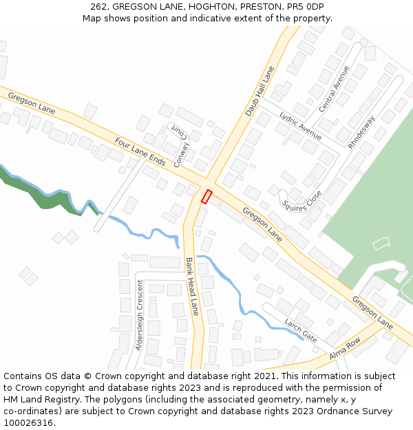 262, GREGSON LANE, HOGHTON, PRESTON, PR5 0DP: Location map and indicative extent of plot