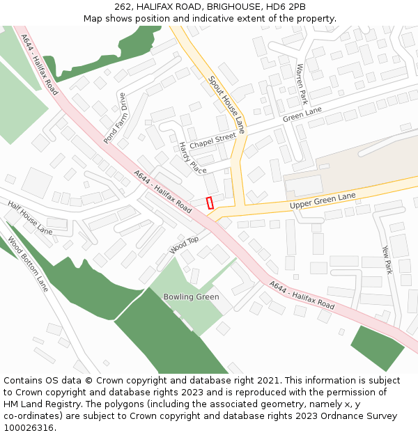 262, HALIFAX ROAD, BRIGHOUSE, HD6 2PB: Location map and indicative extent of plot