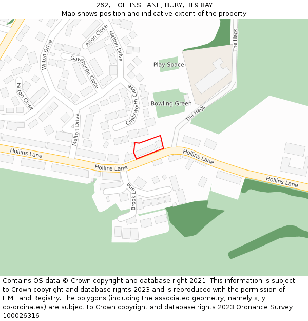 262, HOLLINS LANE, BURY, BL9 8AY: Location map and indicative extent of plot