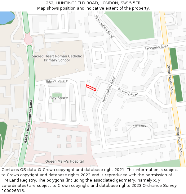 262, HUNTINGFIELD ROAD, LONDON, SW15 5ER: Location map and indicative extent of plot