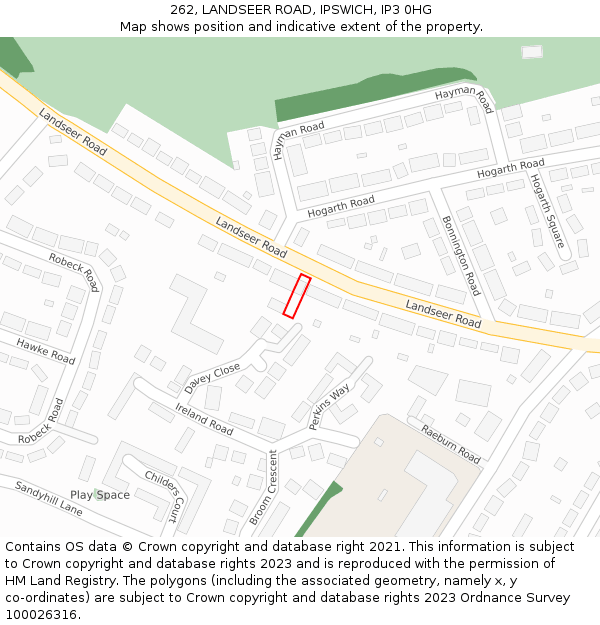 262, LANDSEER ROAD, IPSWICH, IP3 0HG: Location map and indicative extent of plot