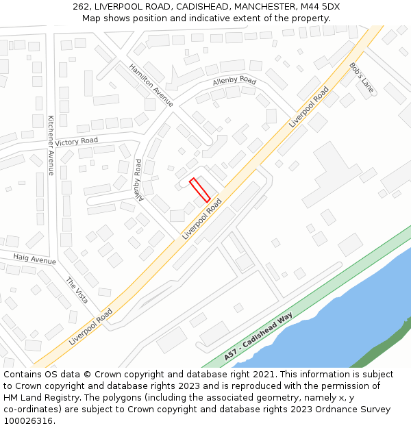 262, LIVERPOOL ROAD, CADISHEAD, MANCHESTER, M44 5DX: Location map and indicative extent of plot