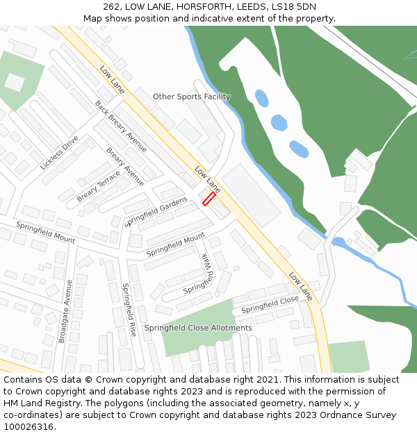 262, LOW LANE, HORSFORTH, LEEDS, LS18 5DN: Location map and indicative extent of plot