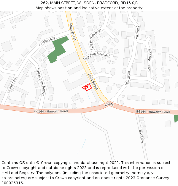 262, MAIN STREET, WILSDEN, BRADFORD, BD15 0JR: Location map and indicative extent of plot