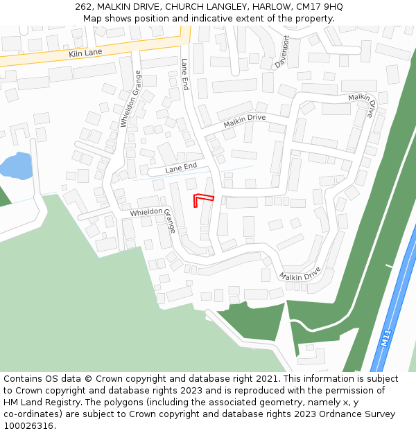262, MALKIN DRIVE, CHURCH LANGLEY, HARLOW, CM17 9HQ: Location map and indicative extent of plot