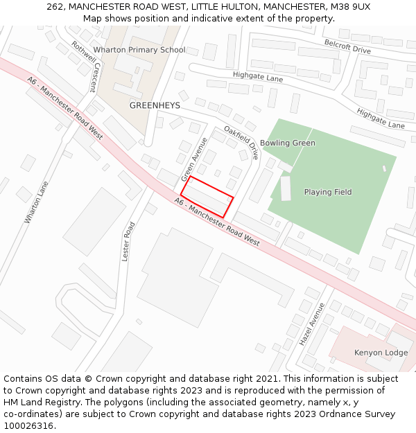 262, MANCHESTER ROAD WEST, LITTLE HULTON, MANCHESTER, M38 9UX: Location map and indicative extent of plot