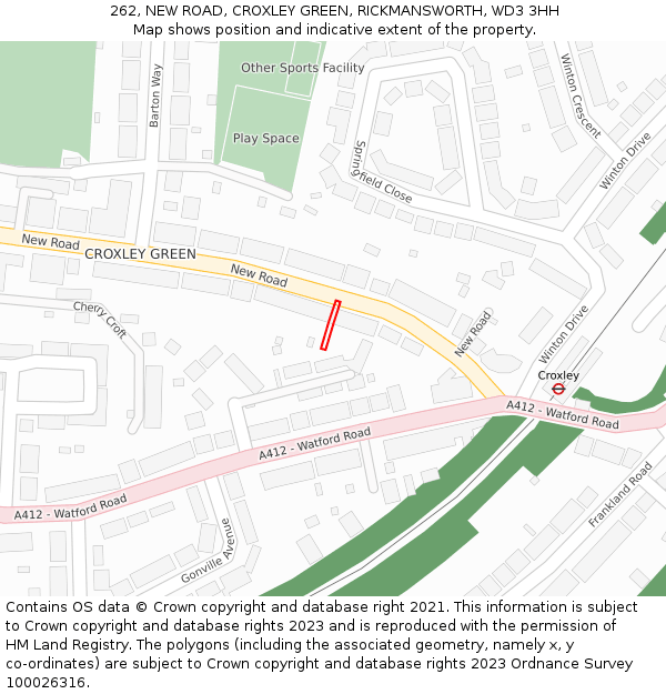 262, NEW ROAD, CROXLEY GREEN, RICKMANSWORTH, WD3 3HH: Location map and indicative extent of plot