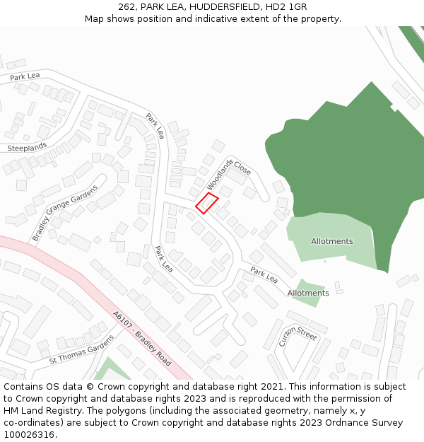 262, PARK LEA, HUDDERSFIELD, HD2 1GR: Location map and indicative extent of plot