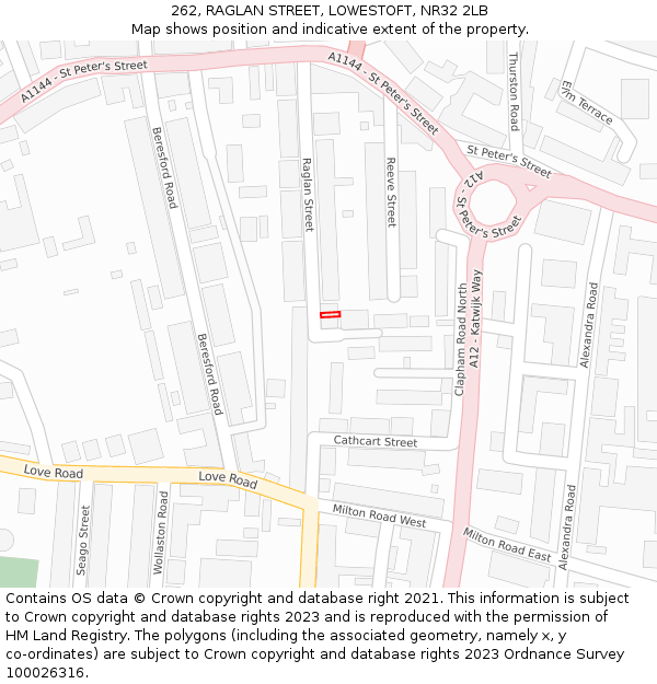 262, RAGLAN STREET, LOWESTOFT, NR32 2LB: Location map and indicative extent of plot