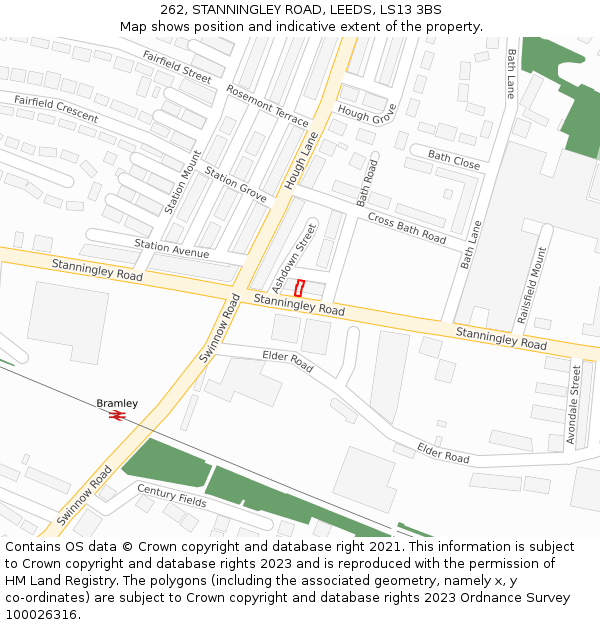 262, STANNINGLEY ROAD, LEEDS, LS13 3BS: Location map and indicative extent of plot