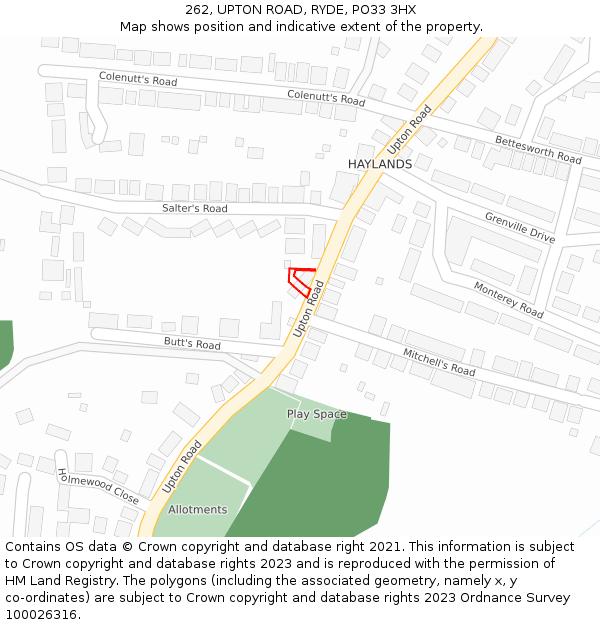 262, UPTON ROAD, RYDE, PO33 3HX: Location map and indicative extent of plot