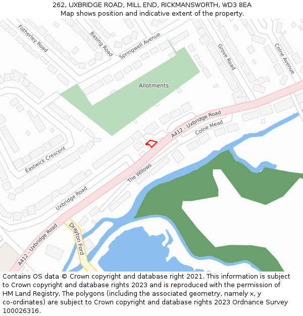 262, UXBRIDGE ROAD, MILL END, RICKMANSWORTH, WD3 8EA: Location map and indicative extent of plot