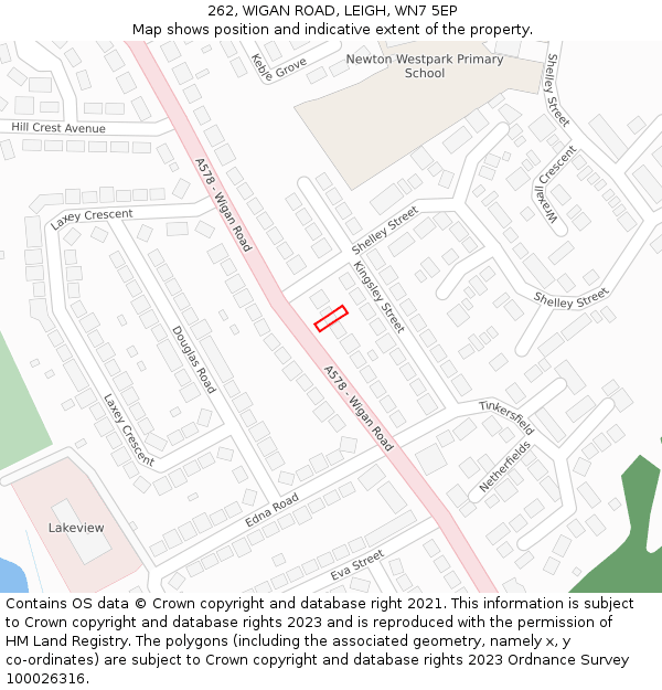 262, WIGAN ROAD, LEIGH, WN7 5EP: Location map and indicative extent of plot