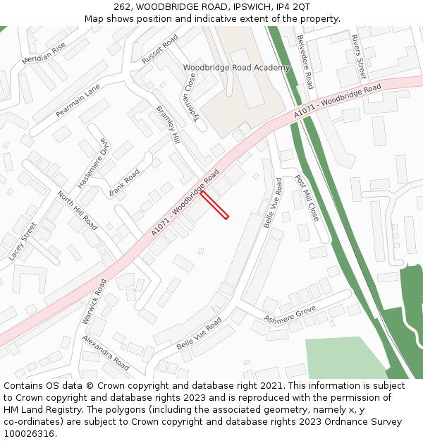 262, WOODBRIDGE ROAD, IPSWICH, IP4 2QT: Location map and indicative extent of plot