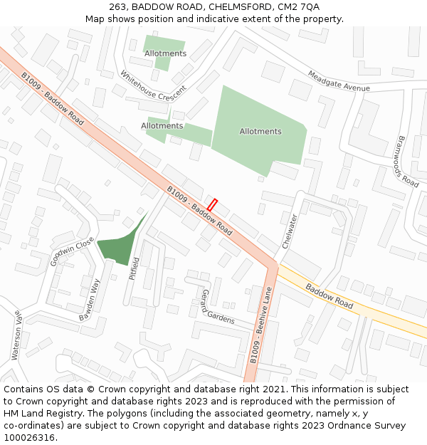 263, BADDOW ROAD, CHELMSFORD, CM2 7QA: Location map and indicative extent of plot