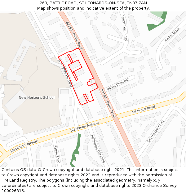 263, BATTLE ROAD, ST LEONARDS-ON-SEA, TN37 7AN: Location map and indicative extent of plot