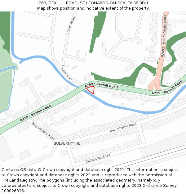 263, BEXHILL ROAD, ST LEONARDS-ON-SEA, TN38 8BH: Location map and indicative extent of plot