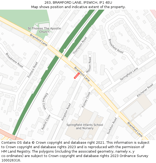 263, BRAMFORD LANE, IPSWICH, IP1 4EU: Location map and indicative extent of plot