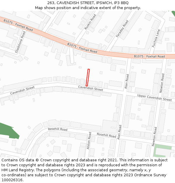 263, CAVENDISH STREET, IPSWICH, IP3 8BQ: Location map and indicative extent of plot