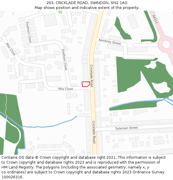 263, CRICKLADE ROAD, SWINDON, SN2 1AG: Location map and indicative extent of plot
